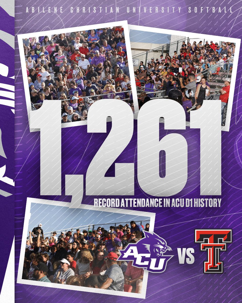 𝐓𝐇𝐀𝐍𝐊 𝐘𝐎𝐔 𝐁𝐈𝐆 𝐂𝐎𝐔𝐍𝐓𝐑𝐘 𝐅𝐎𝐑 𝐒𝐇𝐎𝐖𝐈𝐍𝐆 𝐎𝐔𝐓🤩

In tonight’s game against Texas Tech, you helped us set a NEW record in ACU Softball Division I history!!!

We are SO thankful for all the support you give us! Let’s keep it running for the rest of season!!