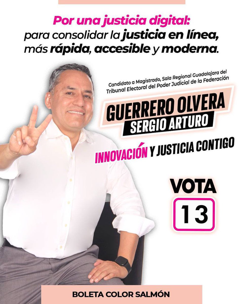 La justicia digital es el presente y el futuro.
¡Me entusiasma seguir construyendo una justicia en línea que sea más rápida, accesible y cercana para todas y todos!
Gracias por acompañarme en este camino.
#Vota13 #GuerreroOlveraSergioArturo #ElecciónJudicialFederal