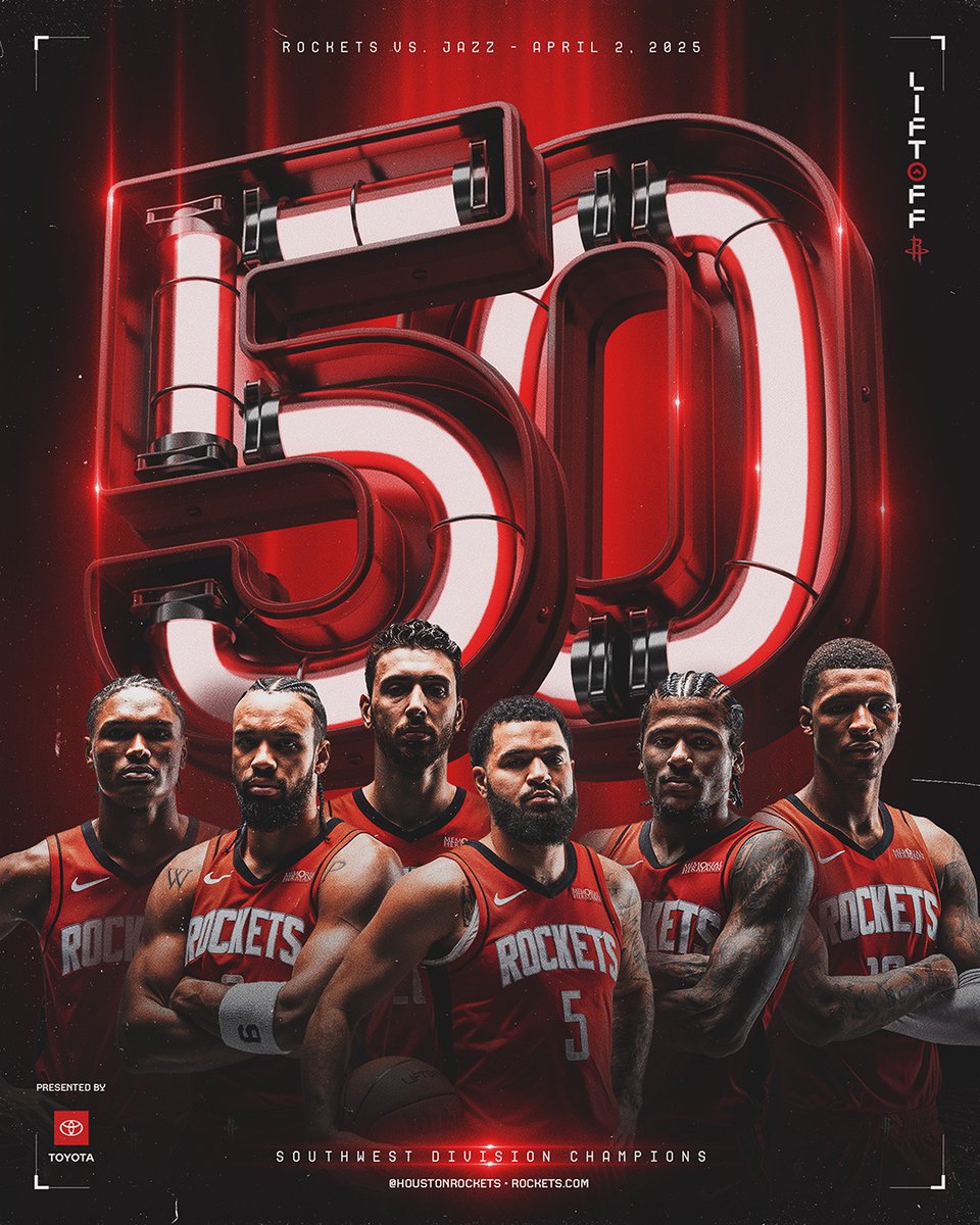5️⃣0️⃣ WINS.

Your Houston Rockets are the NBA’s Southwest Division Champs!

#Rockets | #Liftoff