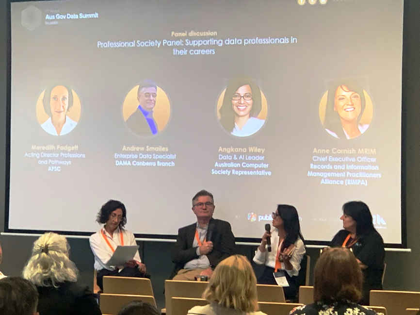 🔍💼 Unlock career growth in the data and digital world!

Join the #AusGovDataSummit panel this 12pm session on supporting data professionals' careers. 🌟📊

Hear from APSC's Meredith Padgett, DAMA's Andrew Smailes, ACS's Angkana Wiley, &amp; RIMPA's Anne Cornish.