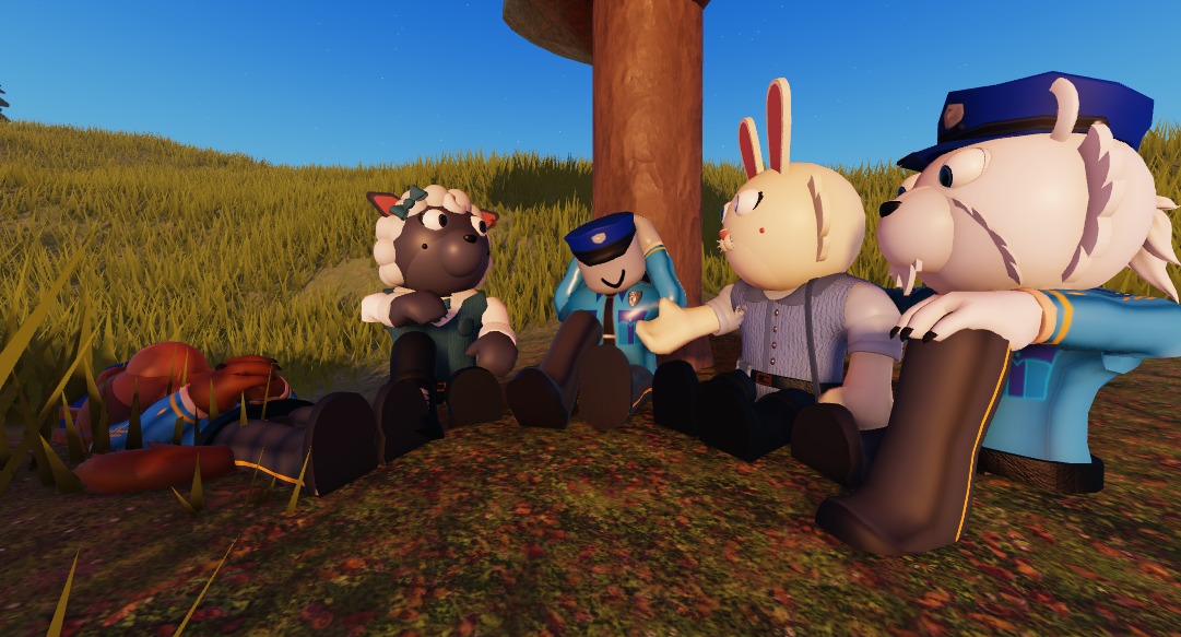 OTP with Poley x Bunny 

Day 8 💙, Going out with friends  

Player found out about their relationship (he saw them kissing) Bunny and Poley invited their friends out to explain to them that they were in a relationship