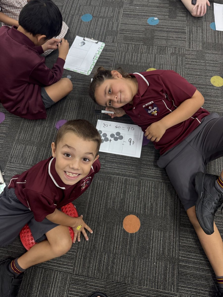 Our Year 2 students exploring two-digit addition using MAB blocks and coins! 🔟 #TRUE