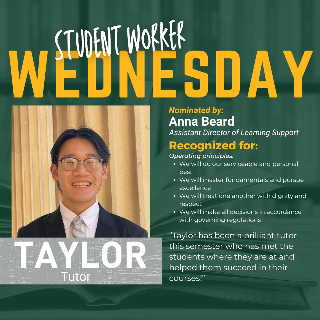 Recognizing Taylor for his hard work this semester! Thanks for helping make SACE great! #studentworkerwednesday