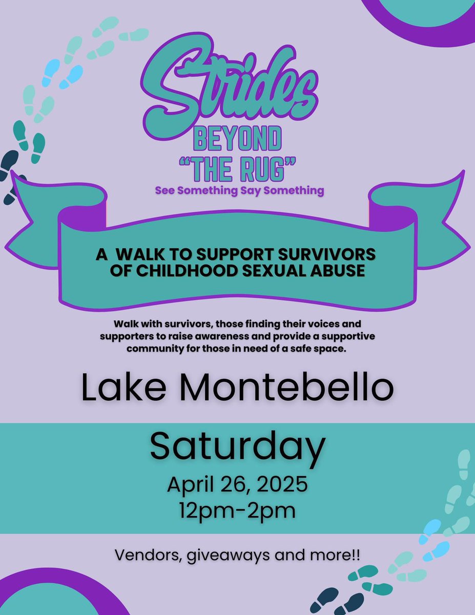 IamMKShadeed's tweet photo. STRIDES BEYOND THE RUG 🚶🏽‍♀️🚶🏾👣
Breaking the Silence, Walking for Healing 💜🩵

📅 Sat, April 26, 2025 | ⏰ 12 PM
📍 Lake Montebello

Silence will not win. Will you walk with us? 🩵

🔗 Register: https://t.co/IsJfMipmqd

#BreakTheSilence #SupportSurvivors #WalkForAwareness #SAAM https://t.co/h3VFEn67qJ