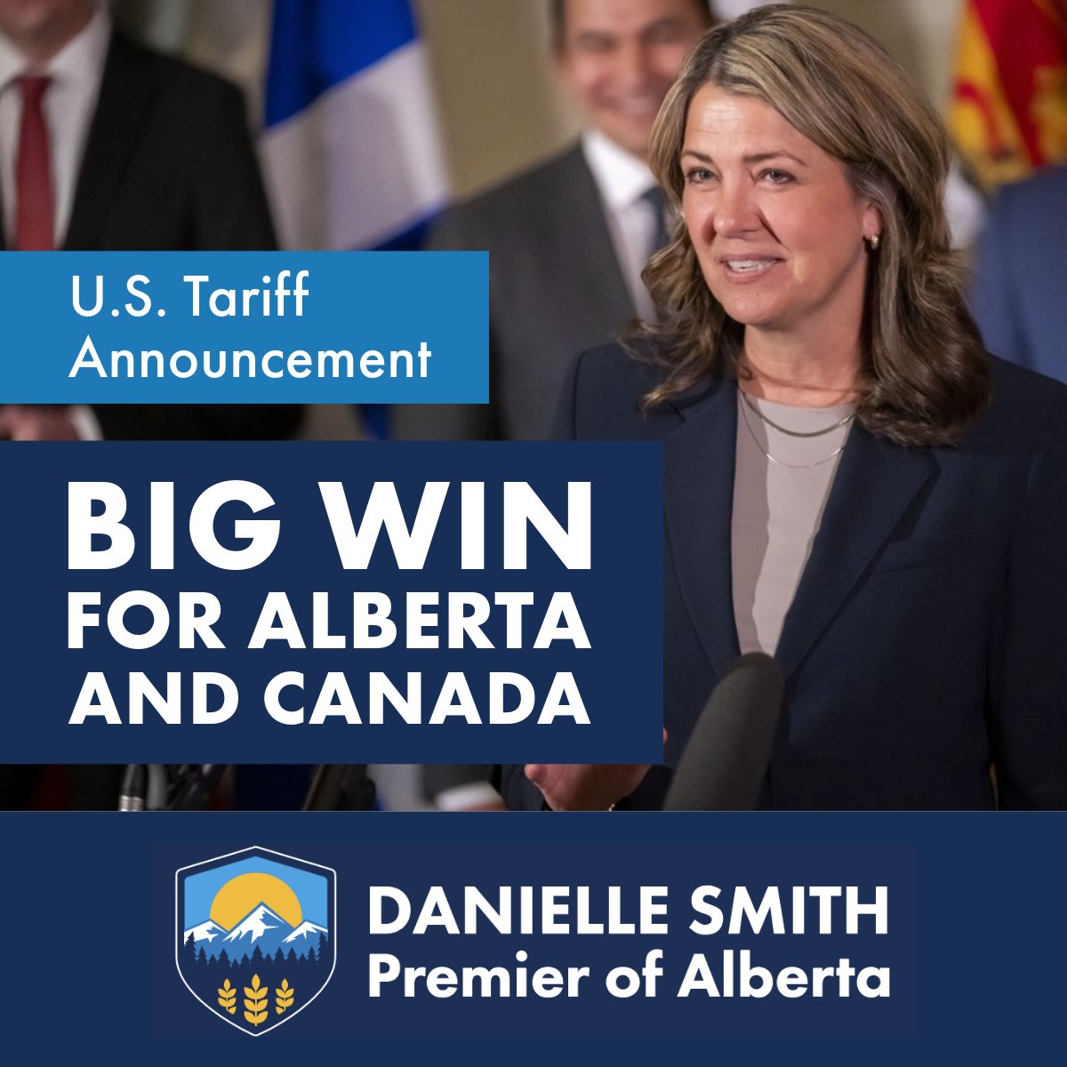 ABDanielleSmith's tweet image. Today was an important win for Canada and Alberta, as it appears the United States has decided to uphold the majority of the free trade agreement (CUSMA) between our two nations. It also appears this will continue to be the case until after the Canadian Federal election has…