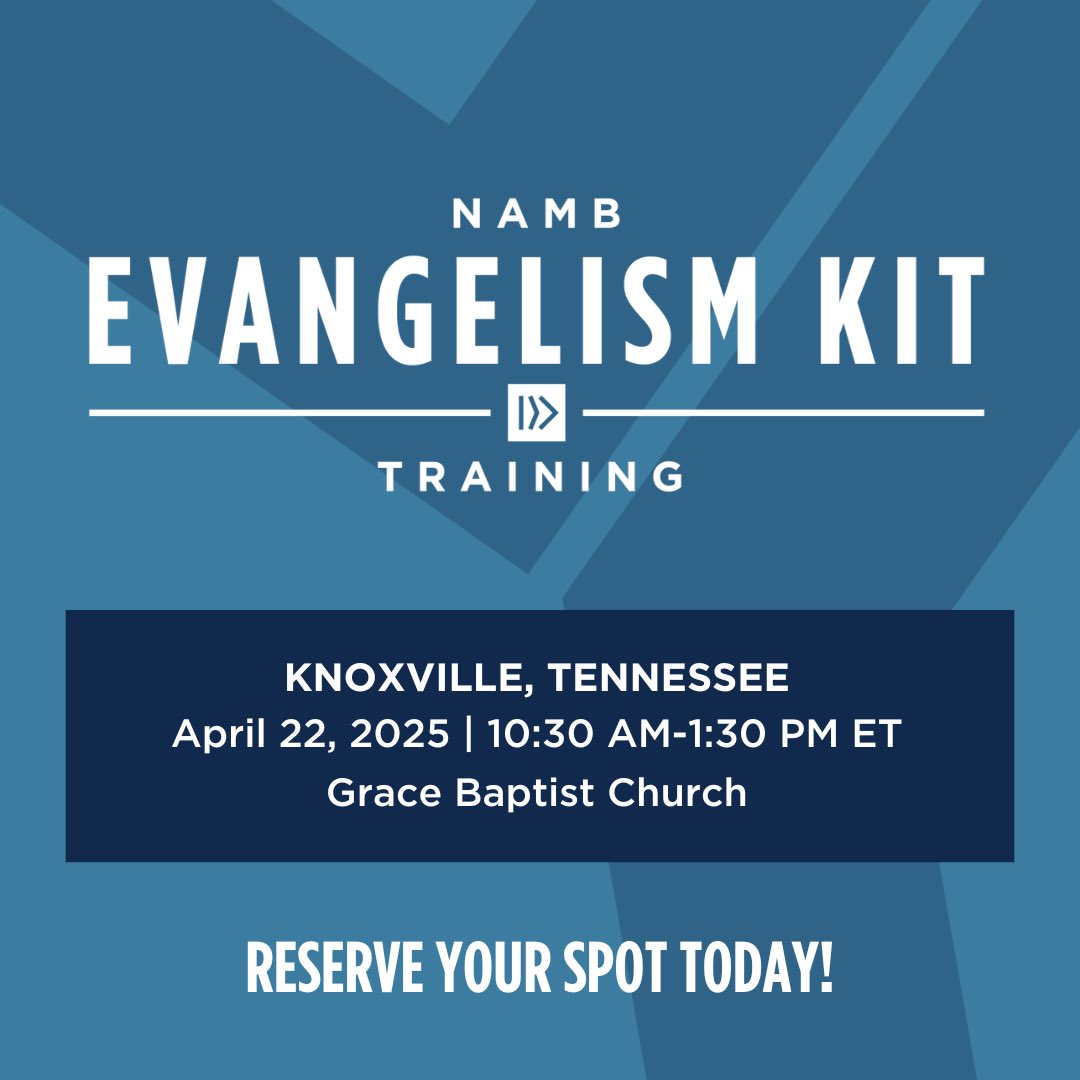 Mark Hobafcovich (@markhobafcovich) on Twitter photo Tenn SBC pastors - Join <a href="/NAMBEvangelism/">NAMB Evangelism</a> Training in East TN, 4/22/25, @ Grace Baptist, Knoxville. Free event, meal included. Learn to cultivate a Culture of Evangelism in your church! REGISTER: cvent.me/gDRO1G
<a href="/randycdavistbc/">Randy C. Davis</a> <a href="/tnbaptist/">TNBaptist Mission Bd</a> <a href="/NAMB_SBC/">NAMB</a> Tenn SBC pastors - Join <a href="/NAMBEvangelism/">NAMB Evangelism</a> Training in East TN, 4/22/25, @ Grace Baptist, Knoxville. Free event, meal included. Learn to cultivate a Culture of Evangelism in your church! REGISTER: cvent.me/gDRO1G
<a href="/randycdavistbc/">Randy C. Davis</a> <a href="/tnbaptist/">TNBaptist Mission Bd</a> <a href="/NAMB_SBC/">NAMB</a>