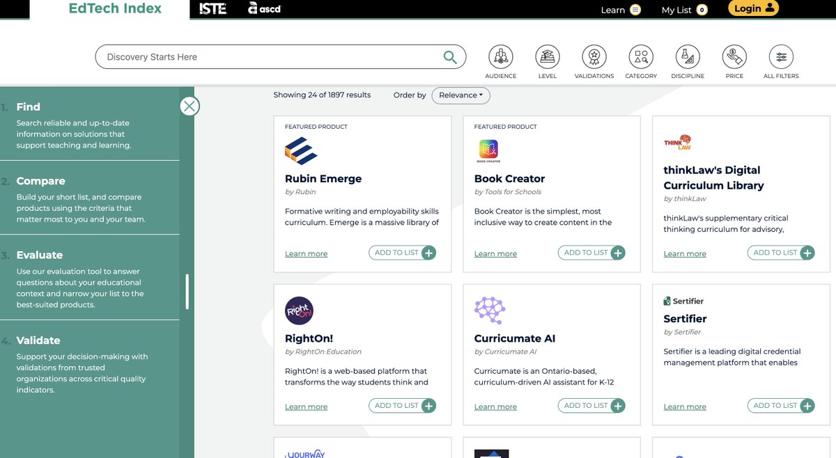 Dr. Vanessa Wrenn (@1vwrenn) on Twitter photo This is a powerful tool that provides educators better visibility into high-quality edTech solutions: edtechindex.org. Love the validations...Thank you <a href="/RCulatta/">Richard Culatta</a> for sharing. This is a powerful tool that provides educators better visibility into high-quality edTech solutions: edtechindex.org. Love the validations...Thank you <a href="/RCulatta/">Richard Culatta</a> for sharing.