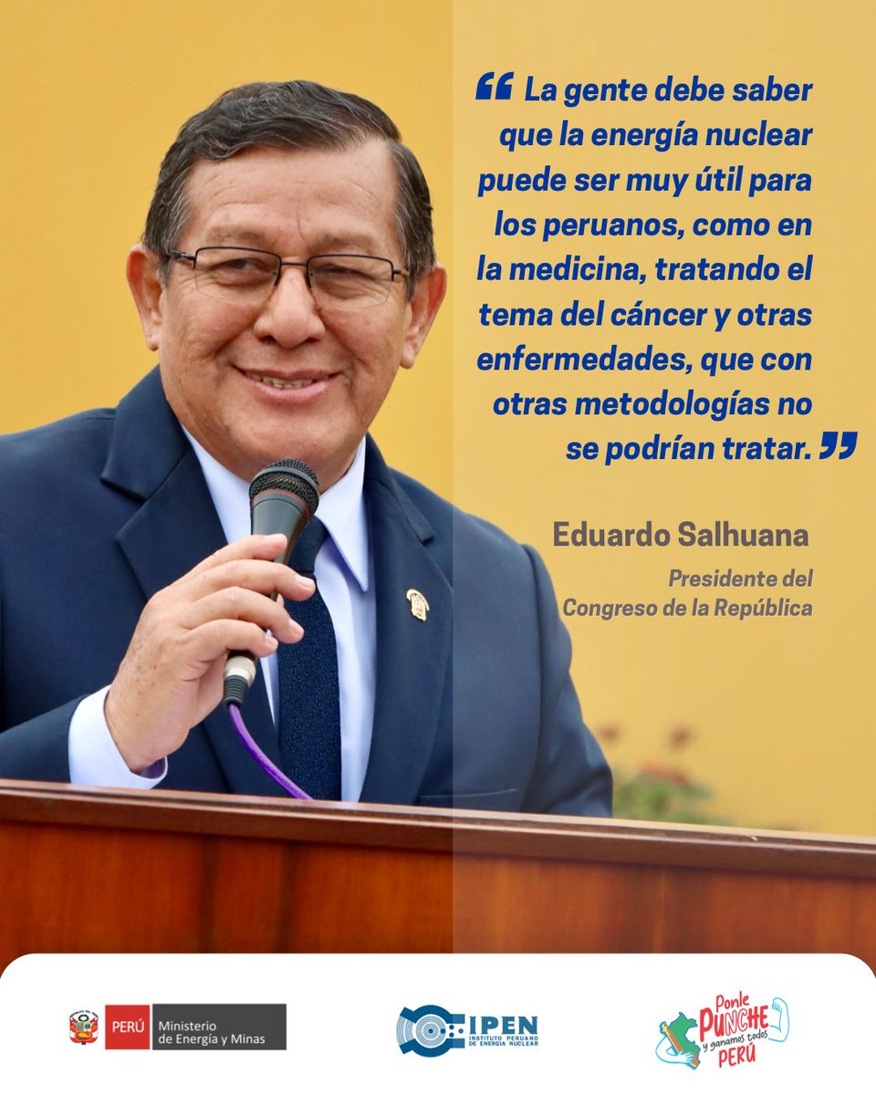🔵 Energía nuclear para el bienestar de los peruanos ⚛️🇵🇪

✅ La energía nuclear no solo es una alternativa para la generación eléctrica, también tiene aplicaciones fundamentales en la medicina, como el tratamiento del cáncer y otras enfermedades.