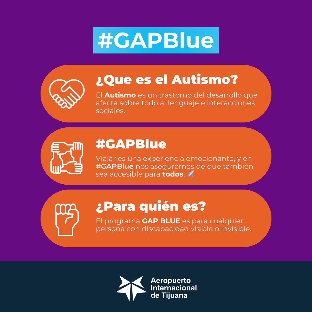 AeropuertoTIJ's tweet photo. Con #GAPBlue, brindamos apoyo a personas con discapacidad para hacer su paso por el aeropuerto más accesible y digno.
✅ Acompañamiento en filtros y áreas clave
✅ Kit de apoyo
✅ Visitas de reconocimiento
📲 Solicítalo con 72 hrs de anticipación: https://t.co/f5vuNbDXZw https://t.co/gUWCC2SZEy