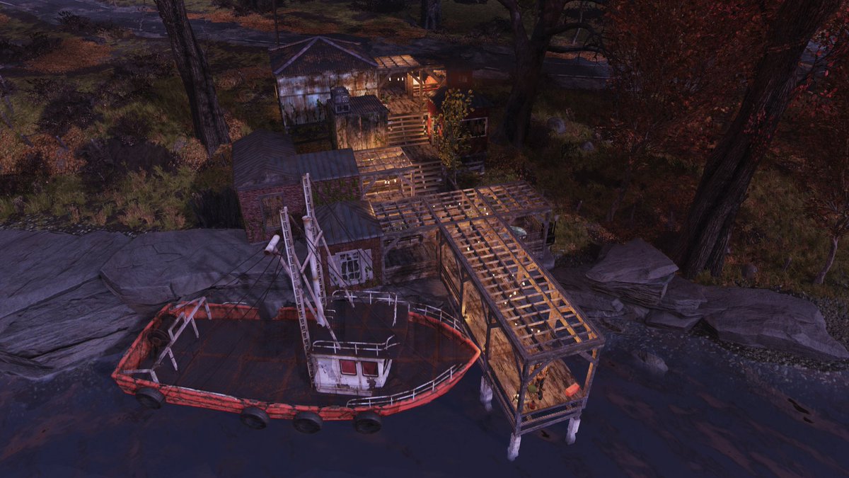 ChibiKinesis's tweet photo. Had a seed of inspiration to work on a dock/pier themed camp, so I started working on it today before work.  Excited to work on it some more over the next few days 😁 #Fallout76 https://t.co/6WKSFfpy3Z