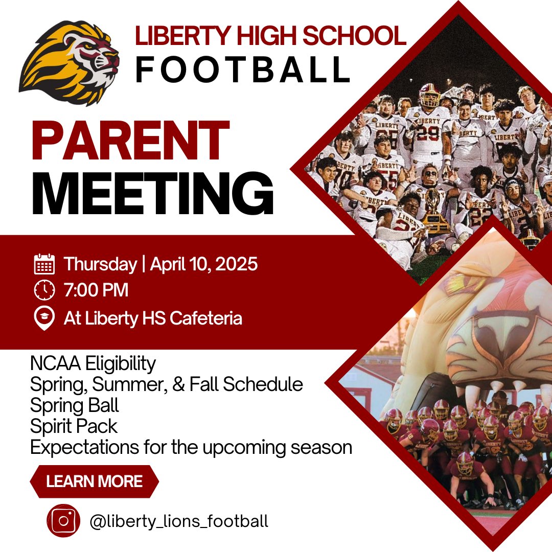 Parents! Please join us for an informational meeting April 10th!
🌽🦁🏈🌽🦁🏈🌽🦁🏈