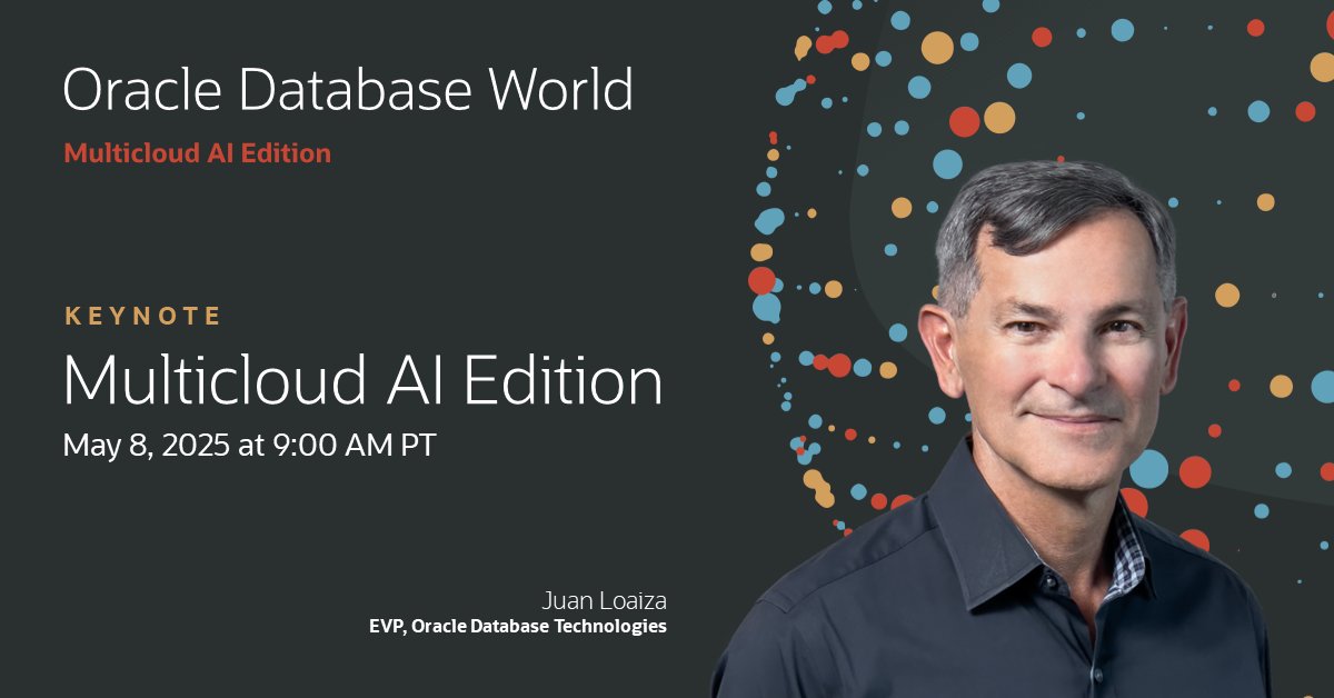 Join Juan Loaiza in-person at DatabaseWorld: Multicloud AI Edition on May 7. Learn about the latest database innovations that help you bring AI to your data across clouds. Learn more and register now at social.ora.cl/6016FwoTq