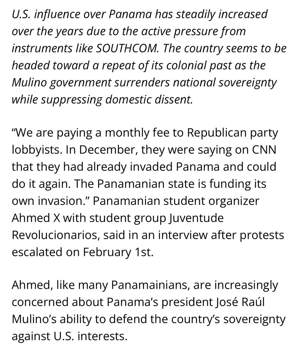 Cerisier ππΉ|π΅π¦ (@kryscerisier) on Twitter photo My new piece out on <a href="/blkagendareport/">Black Agenda Report</a> βΌοΈ The US has been increasingly reactivating, their dormant military leverage in Panama, as Panama looks towards a policy of appeasement towards the US and repression of domestic calls for the defense of sovereignty. π΅π¦
tinyurl.com/Ptybar My new piece out on <a href="/blkagendareport/">Black Agenda Report</a> βΌοΈ The US has been increasingly reactivating, their dormant military leverage in Panama, as Panama looks towards a policy of appeasement towards the US and repression of domestic calls for the defense of sovereignty. π΅π¦
tinyurl.com/Ptybar