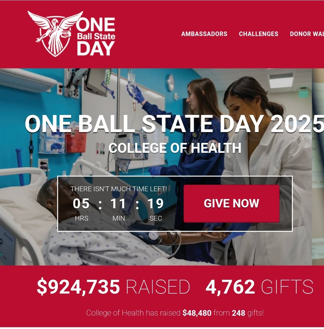 Many thanks to our donors so far today! You make a difference in the lives of our students, faculty, and staff! There is still time to donate oneballstate.bsu.edu/amb/COH #oneballstate
