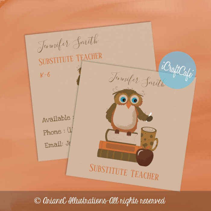 Get noticed and get the job with these professionally designed contact cards © ArianeC Illustrations-All rights reserved #substitute #teacher #educator #tutor #businesscards ➡️ zazzle.com/owl_books_subs…