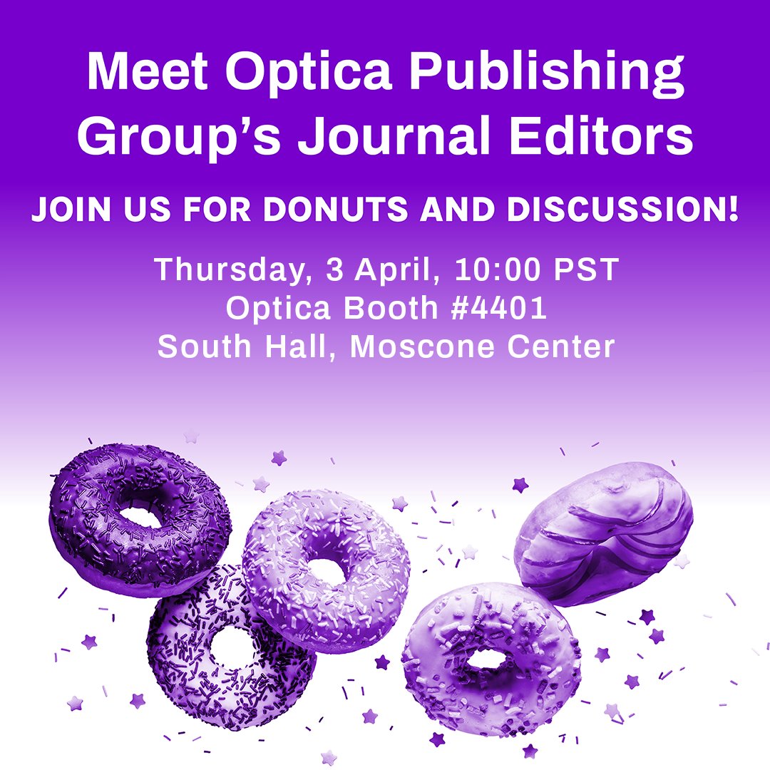 TOMORROW: #OFC25 Attendees—chat with <a href="/OpticaPubsGroup/">Optica Publishing Group</a> journal editors about all things publishing tomorrow at 10:00am PST at <a href="/OpticaWorldwide/">Optica</a>'s Booth #4401! 

The editors welcome your questions and comments about any of our journals.

Find out more: bit.ly/3Xivmp8