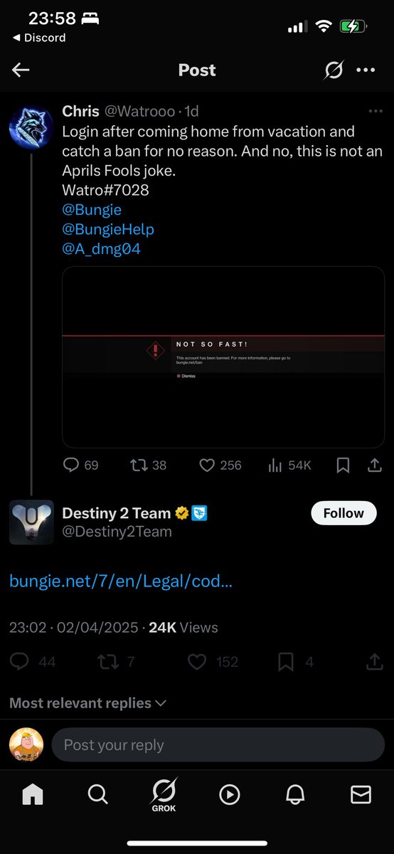Can’t lie this is a COOKED response. 

The least bungie can do is give a ban reason so players don’t have to go onto twitter to find out, especially considering the frequency of false bans. This player is on console and streams all the time too so fuck knows why he got banned lol