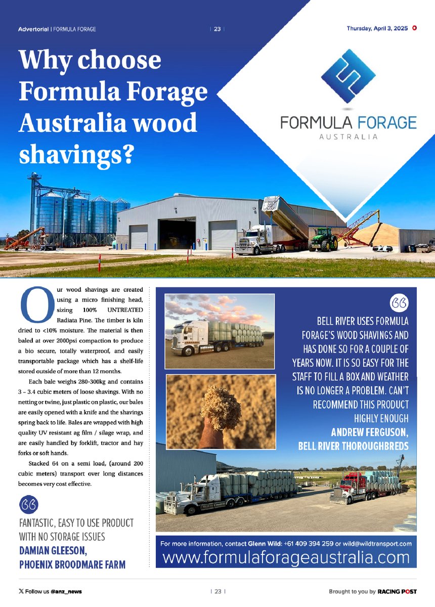 Why choose Formula Forage Australia wood shavings?

"Bell River uses Formula Forage's wood shavings and has done so for a couple of years now. It is so easy for the staff to fill a box and weather is no longer a problem. Can't recommend this product highly enough" - Andrew
