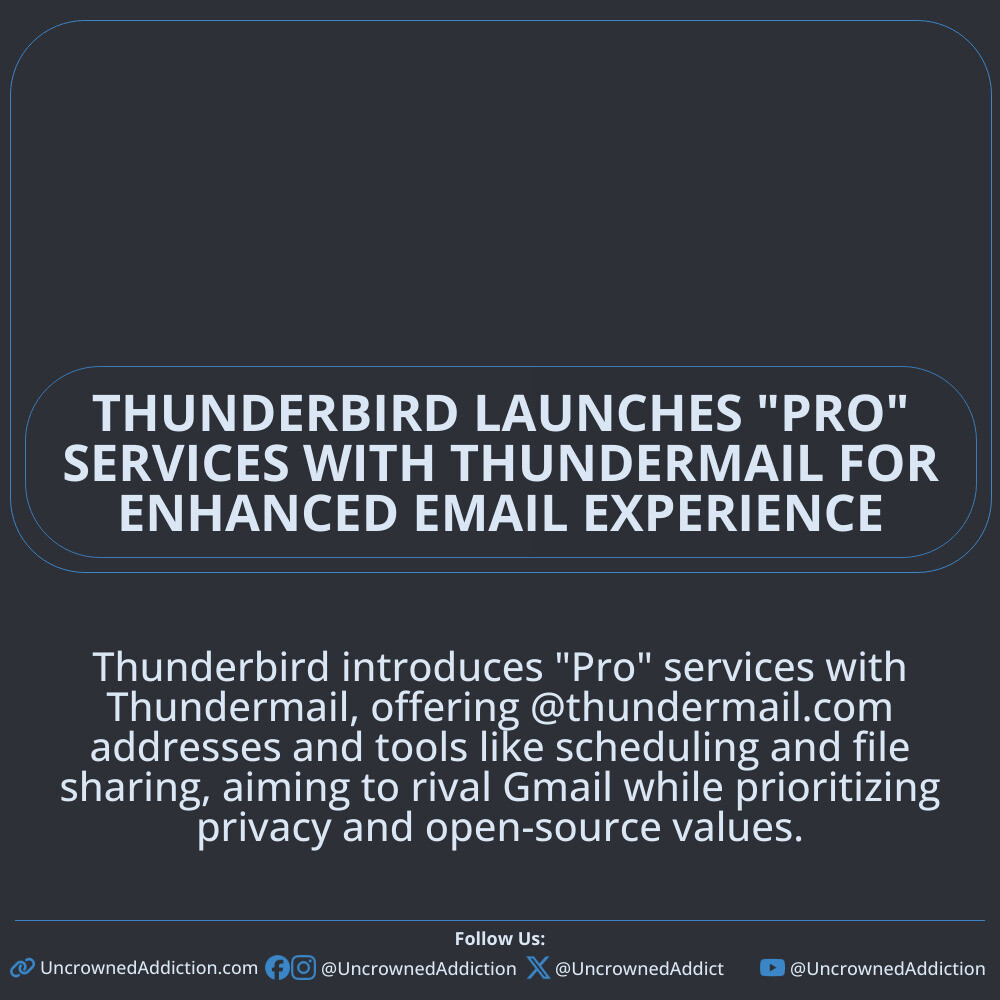 UncrownedAddict's tweet image. Thunderbird introduces &quot;Pro&quot; services with Thundermail, offering @thundermail.com addresses and tools like scheduling and file sharing, aiming to rival Gmail while prioritizing privacy and open-source values.

#ThunderbirdPro #ThundermailLaunch #EmailEvolution