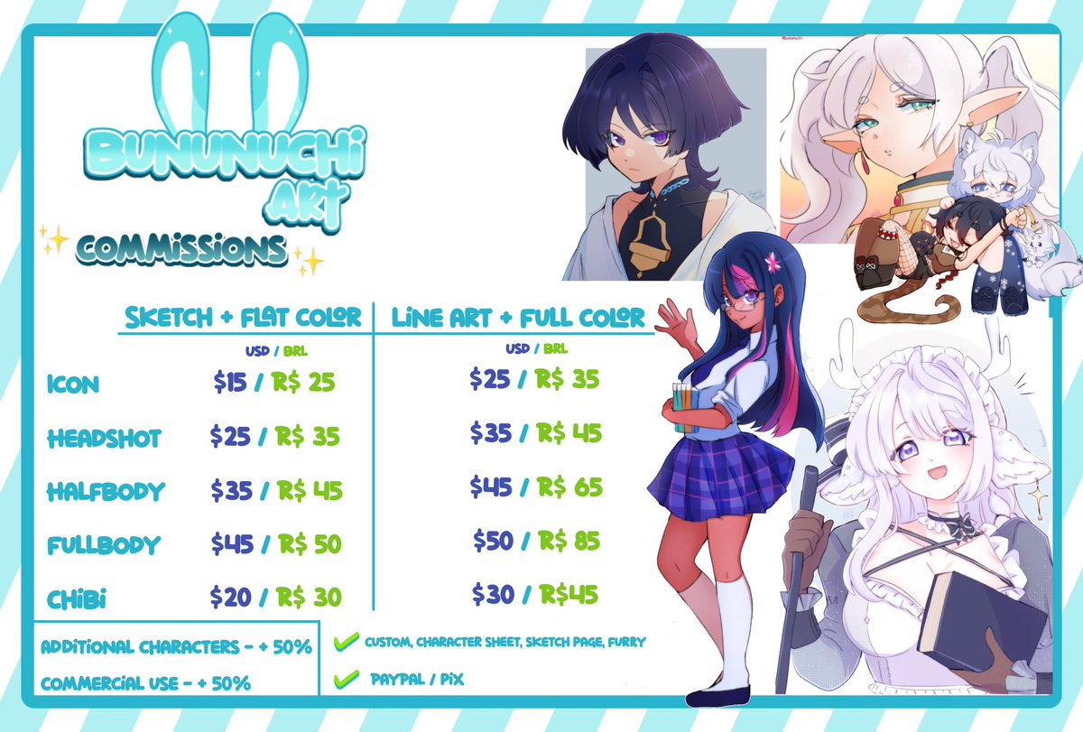 bununuchi's tweet image. 🩵 ENG 🩵
Welcome to my profile! Please, don’t text me if it’s not about commission or important stuff. I don’t accept heavy references in my original characters or repost of my art without my permission. Give me credits. You can DM me to order a commission. Thanks 🌸