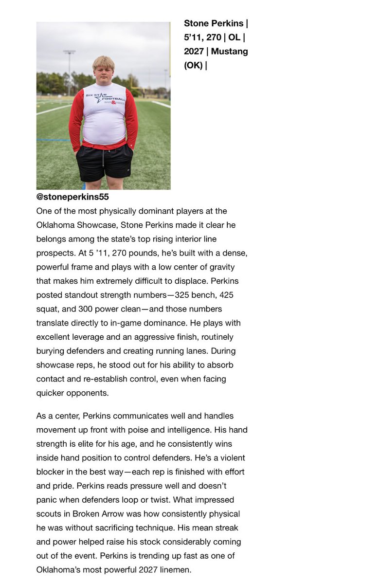 Stone Perkins (@stoneperkins55) on Twitter photo Thank you <a href="/sixstarfootball/">Six Star Football | PLUS+</a> for the write up.
<a href="/RecruitMustang/">Mustang Football Recruiting</a> <a href="/coachmac_/">Cody McDaniel</a> <a href="/ChandlerRhodes/">Chandler Rhodes</a> <a href="/1BroncoFootball/">Mustang Football</a> <a href="/CoachLeeBlank/">Lee Blankenship</a> @TheCoachStrick Thank you <a href="/sixstarfootball/">Six Star Football | PLUS+</a> for the write up.
<a href="/RecruitMustang/">Mustang Football Recruiting</a> <a href="/coachmac_/">Cody McDaniel</a> <a href="/ChandlerRhodes/">Chandler Rhodes</a> <a href="/1BroncoFootball/">Mustang Football</a> <a href="/CoachLeeBlank/">Lee Blankenship</a> @TheCoachStrick