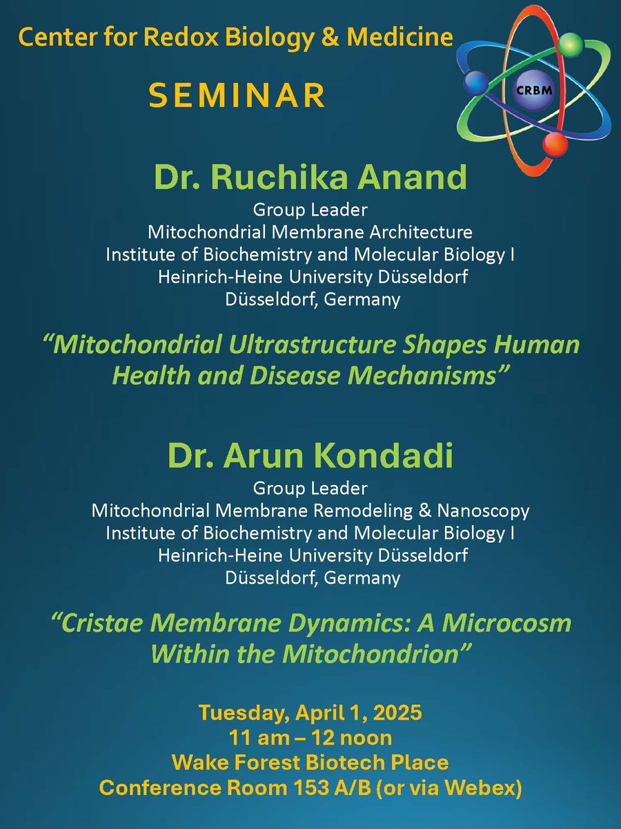 Dhanendra Tomar (@dhtomar) on Twitter photo It was a pleasure hosting our friends and collaborators from across the pond!
<a href="/AnandMito_Lab/">Anand Lab</a> & <a href="/KondadiLab/">KondadiLab</a> shared fascinating insights into mitochondrial architecture and dynamics <a href="/wakeforestmed/">Wake Forest University School of Medicine</a>
#Mitochondria #RedoxBiology #Science It was a pleasure hosting our friends and collaborators from across the pond!
<a href="/AnandMito_Lab/">Anand Lab</a> & <a href="/KondadiLab/">KondadiLab</a> shared fascinating insights into mitochondrial architecture and dynamics <a href="/wakeforestmed/">Wake Forest University School of Medicine</a>
#Mitochondria #RedoxBiology #Science