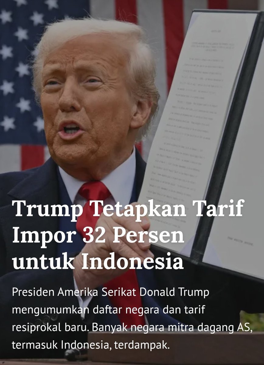 Pukulan telak disaat daya beli lokal melemah. 

Tarifnya ngeri. Ini akan berikan dampak fatal bagi ekonomi RI. 

Fyi 50% surplus non migas RI disumbang ekspor ke Amerika. Imagine dampaknya. 

Senin rupiah dan IHSG mungkin akan anjlok cukup dalam. 

Be ready for the worst.