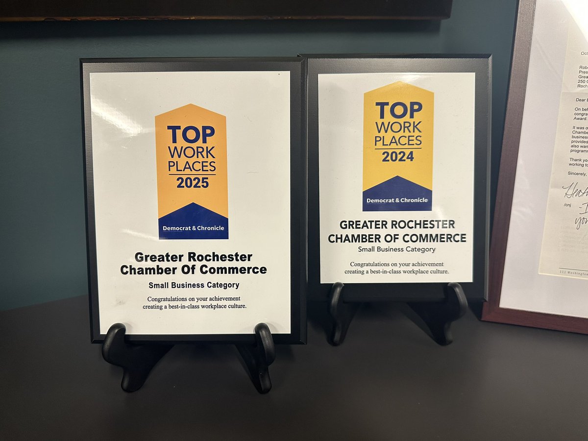 Greater Rochester Chamber (@rochesterchambr) on Twitter photo Greater Rochester Chamber was proud to be honored as a 2025 Top Workplace by the <a href="/DandC/">Democrat & Chronicle</a> & <a href="/TeamEnergage/">Energage</a>! 🤝 This award celebrates our 37 teammates & their tireless work day in & day out who show up consistently and passionately for #GreaterROC.
Read more: greaterrochesterchamber.com/2025/04/02/roc… Greater Rochester Chamber was proud to be honored as a 2025 Top Workplace by the <a href="/DandC/">Democrat & Chronicle</a> & <a href="/TeamEnergage/">Energage</a>! 🤝 This award celebrates our 37 teammates & their tireless work day in & day out who show up consistently and passionately for #GreaterROC.
Read more: greaterrochesterchamber.com/2025/04/02/roc…