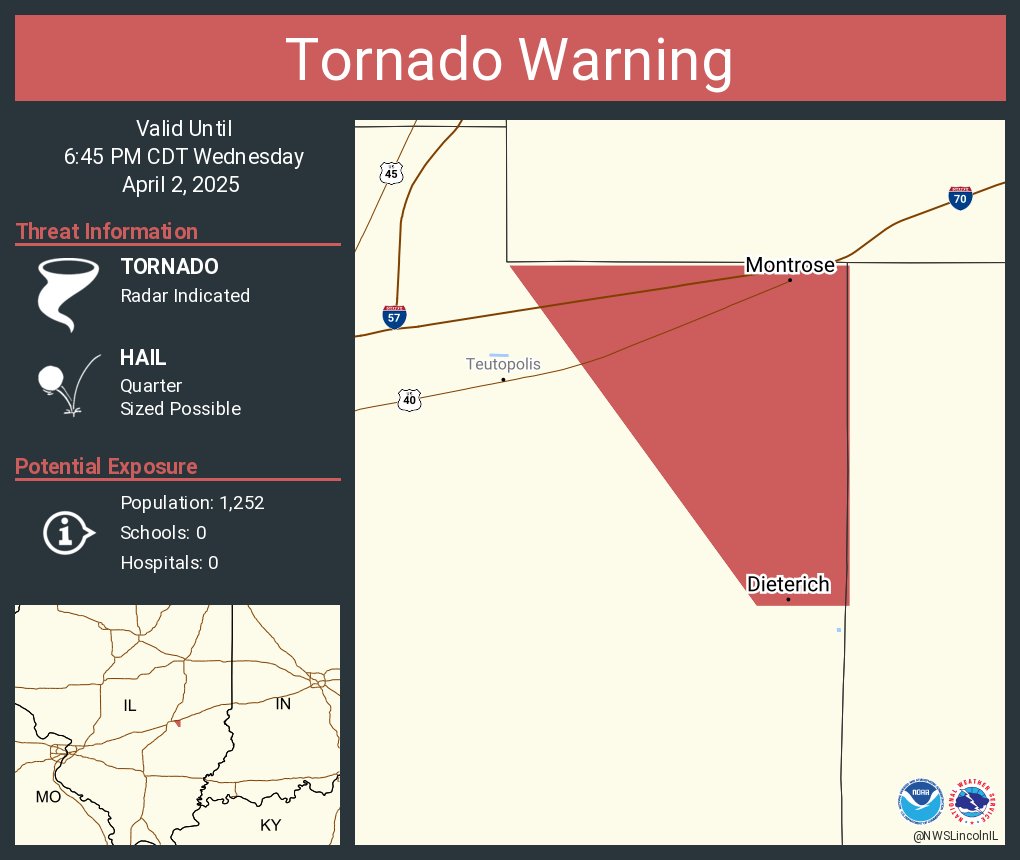 Tornado Warning continues for Dieterich IL and  Montrose IL until 6:45 PM CDT