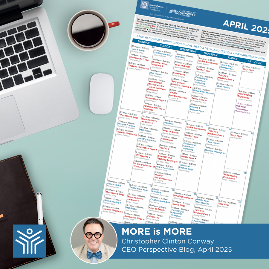 PHILANTHROPYCCC's tweet photo. MORE is MORE

You may have noticed that our @TowerCancer Magnolia House calendar now features an expanded array of offerings - with @CancerSupportLA! Our goal is simple: to do more for more people. https://t.co/UJNXjznSn0. #cancersupport  #towercancer #cscla https://t.co/Lr2TDxKdgG