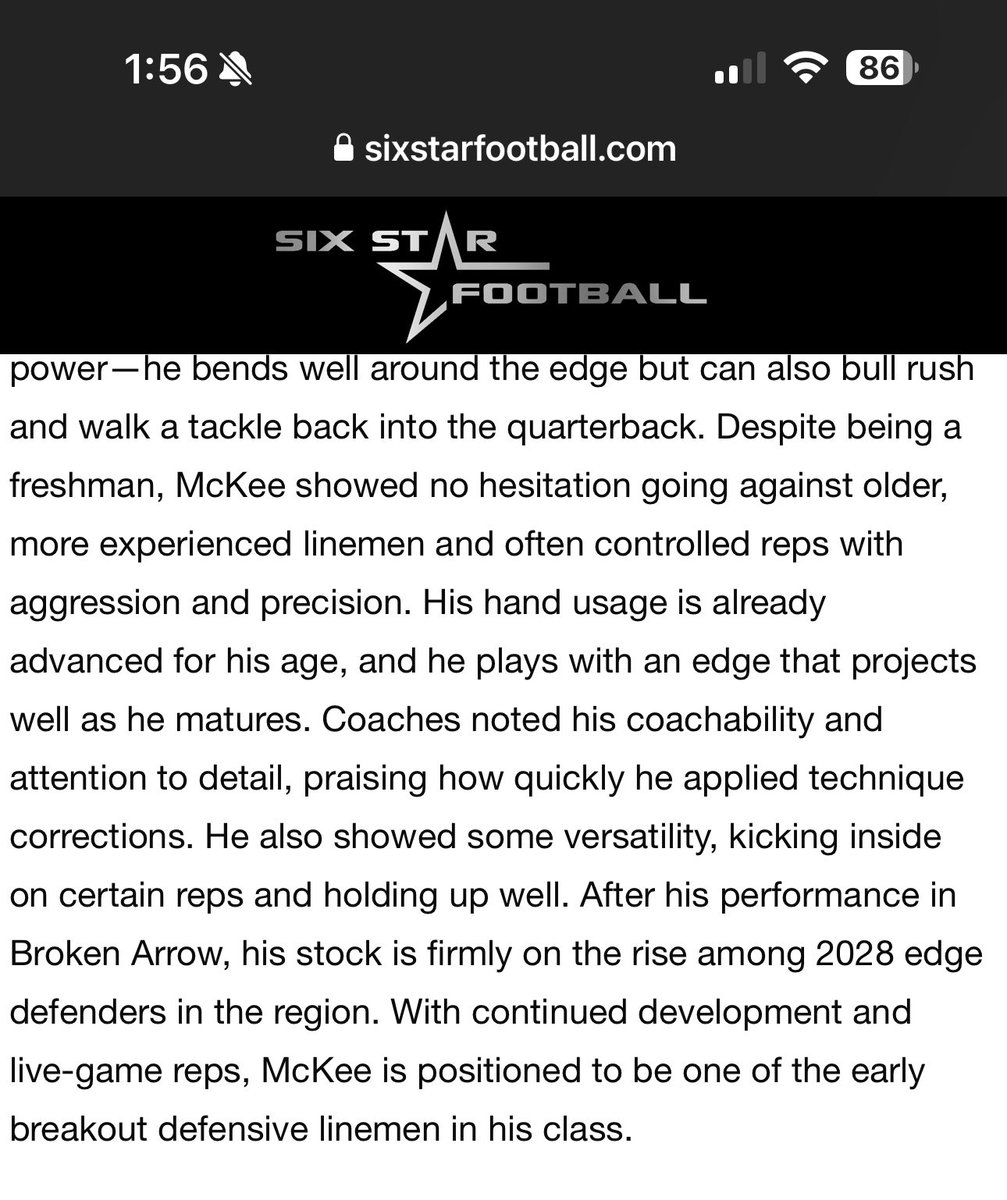 Kade McKee (@kadeamckee) on Twitter photo Thank you <a href="/6starfootballOK/">Six Star Football | OKLAHOMA</a> <a href="/sixstarfootball/">Six Star Football | PLUS+</a> for the write up and great work at camp!
<a href="/CoachBlitch/">Coach Blitch</a> <a href="/JWMadonna/">Jason Madonna</a> <a href="/KilbyMcGuire/">Kilby McGuire</a> <a href="/23TomWilliams/">Tom Williams</a> <a href="/sebclements53/">Sebastian Clements</a> <a href="/hilton_will/">Coach Hilton</a> <a href="/coach_berger33/">Matt Wendelberger, M.S, CSCS</a>
<a href="/PrepRedzoneOK/">Prep Redzone Oklahoma</a> <a href="/THEShawneeFB/">THE Shawnee Football</a> <a href="/Bdrumm_Rivals/">Brandon Drumm</a> <a href="/oklahomaceo/">OklahomaHSSports</a> <a href="/fivestarphenom/">FIVE STAR PHENOM , PHENOM RECRUITING RESOURCING .</a> <a href="/NwFBRecruits/">NW Football Recruits</a> Thank you <a href="/6starfootballOK/">Six Star Football | OKLAHOMA</a> <a href="/sixstarfootball/">Six Star Football | PLUS+</a> for the write up and great work at camp!
<a href="/CoachBlitch/">Coach Blitch</a> <a href="/JWMadonna/">Jason Madonna</a> <a href="/KilbyMcGuire/">Kilby McGuire</a> <a href="/23TomWilliams/">Tom Williams</a> <a href="/sebclements53/">Sebastian Clements</a> <a href="/hilton_will/">Coach Hilton</a> <a href="/coach_berger33/">Matt Wendelberger, M.S, CSCS</a>
<a href="/PrepRedzoneOK/">Prep Redzone Oklahoma</a> <a href="/THEShawneeFB/">THE Shawnee Football</a> <a href="/Bdrumm_Rivals/">Brandon Drumm</a> <a href="/oklahomaceo/">OklahomaHSSports</a> <a href="/fivestarphenom/">FIVE STAR PHENOM , PHENOM RECRUITING RESOURCING .</a> <a href="/NwFBRecruits/">NW Football Recruits</a>