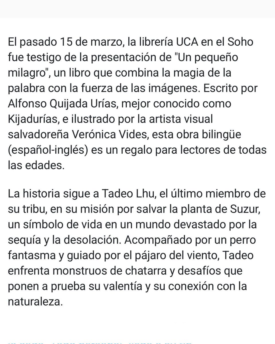 Agradecemos a <a href="/elsalvadorcom/">elsalvador.com</a> por la publicación de esta nota a partir del lanzamiento de Un pequeño milagro en <a href="/LibreriaUca/">Librería y papelería UCA</a>. Puedes consultarla en el siguiente link:

elsalvador.com/entretenimient…