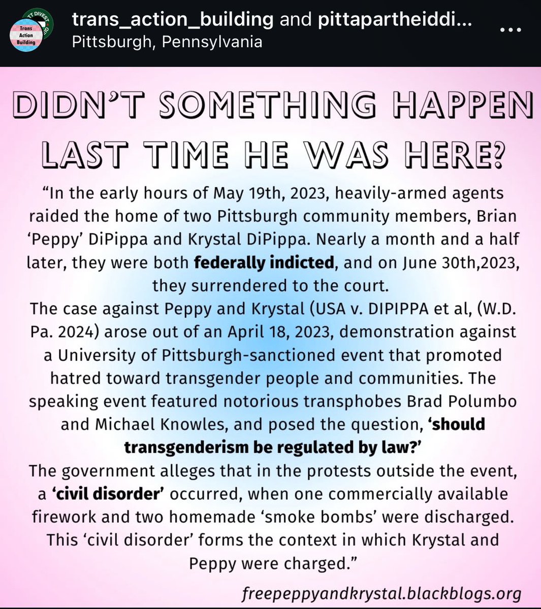 DylanTMitchell's tweet image. Thanks for the recap, guys! Left out a few key details though about their friend &quot;Peppy&quot; severely injuring a police officer in his attempt to kill us and @michaeljknowles. (Also, I think @brad_polumbo would be surprised to know he&apos;s a notorious transphobe)