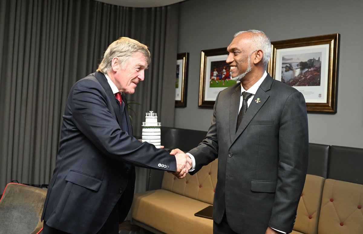 The President's Office (@presidencymv) on Twitter photo H.E. President Dr <a href="/MMuizzu/">Dr Mohamed Muizzu</a>, meets with one of the most successful players and managers of Liverpool FC, Sir Kenny Dalglish during his visit to Anfield Football Stadium in Liverpool, United Kingdom.
The President is currently in Liverpool to kick off the Maldives tourism H.E. President Dr <a href="/MMuizzu/">Dr Mohamed Muizzu</a>, meets with one of the most successful players and managers of Liverpool FC, Sir Kenny Dalglish during his visit to Anfield Football Stadium in Liverpool, United Kingdom.
The President is currently in Liverpool to kick off the Maldives tourism