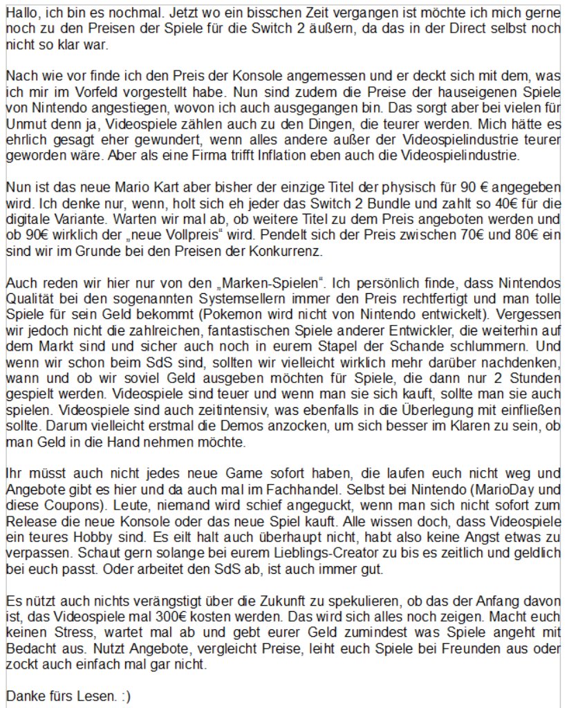 Hab nochmal meine Gedanken wegen der Game-Preise nach der Direct zusammengefasst und mehr ausformuliert. Zusammengefasst: Lasst uns mal abwarten und nicht in künstliche Panik verfallen.
