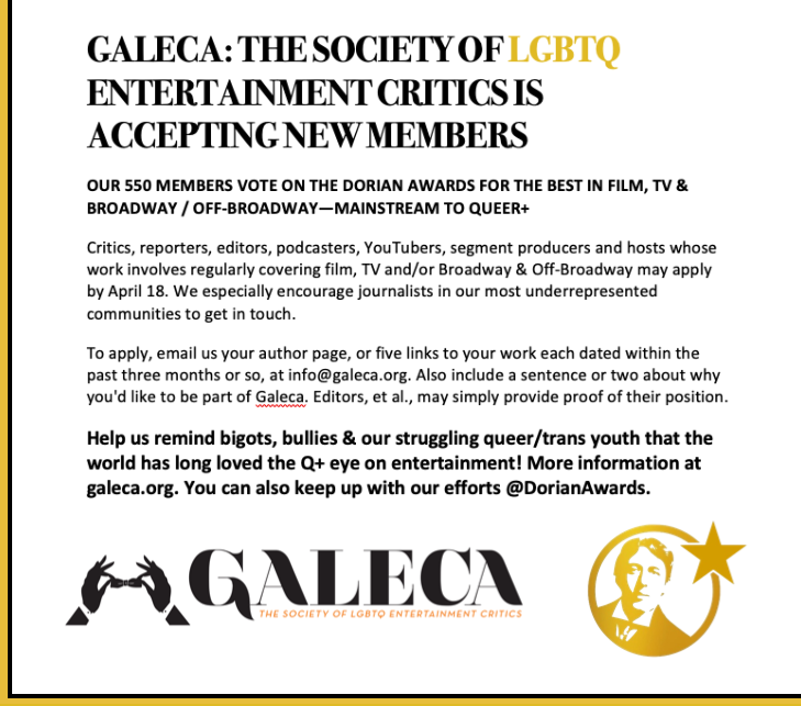 If you know any sharp career entertainment journalists, please spread the word: We're accepting new members through April 18! ❤️