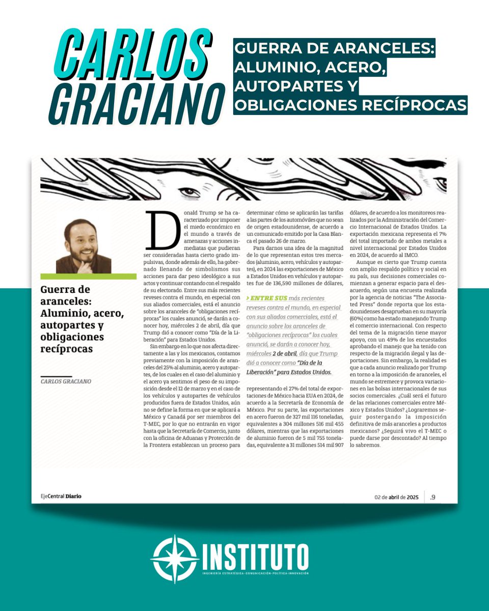 Nuestro estratega del Instituto, Carlos Graciano, analiza en Eje Central la más reciente guerra de aranceles impulsada por Trump 🇺🇸 📉 #GuerraDeAranceles #Estrategia #Instituto