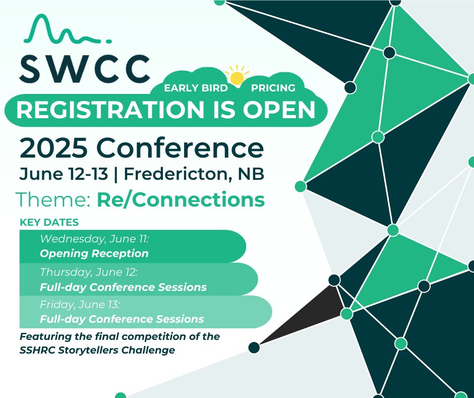📢 SWCC 2025 Conference Registration is Open! 📢
Join us in Fredericton from June 11 - 13 for Re/Connections, the 2025 SWCC Conference!

🎟 Registration Fees: Early Bird (until April 30, 2025)
✔️ Member: $450
✔️ Non-member: $600
✔️ Student: $300
Register: sciencewriters.ca/event-6103563