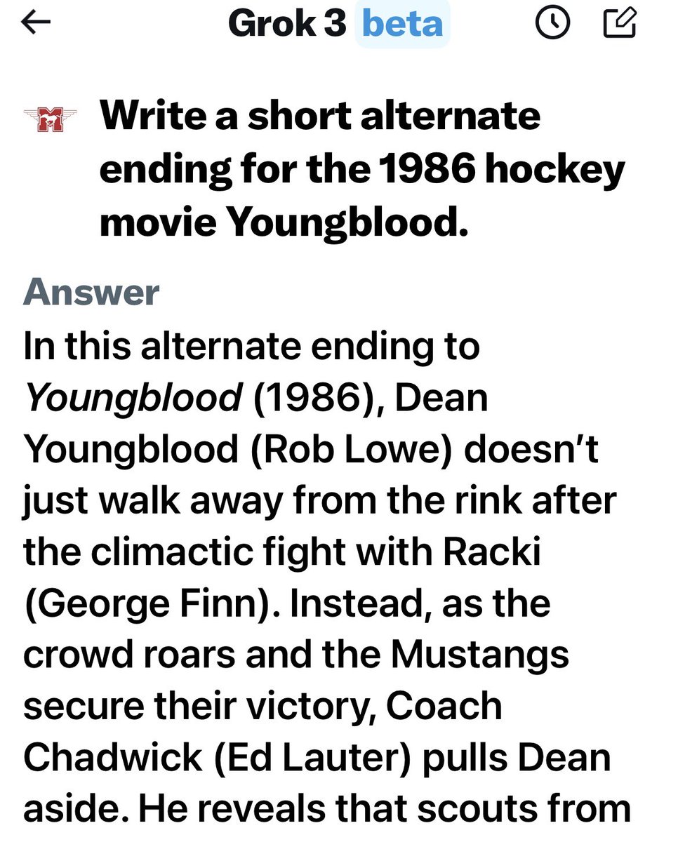1986Mustangs's tweet image. Grok provided an alternate ending for Youngblood….