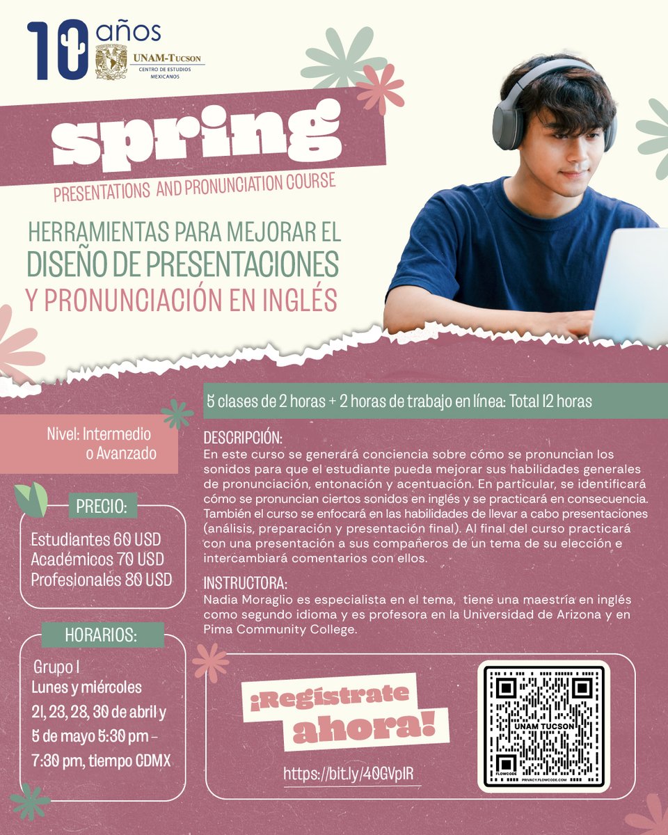FacMedicinaUNAM's tweet image. 🌟¿Estás listo para mejorar tu inglés? ¡Te invitamos al "Spring presentations and pronunciation course"! 💬
🌐Regístrate: bit.ly/40GVpIR
¡No te lo pierdas! ✨
#CursoDeInglés #SpringCourse #ComunidadUNAM #FacMed