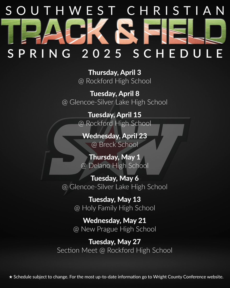 swchstrack's tweet image. Here’s is the SWCHS track &amp;amp; field 2025 schedule!! Come cheer us on GO STARS😈😈