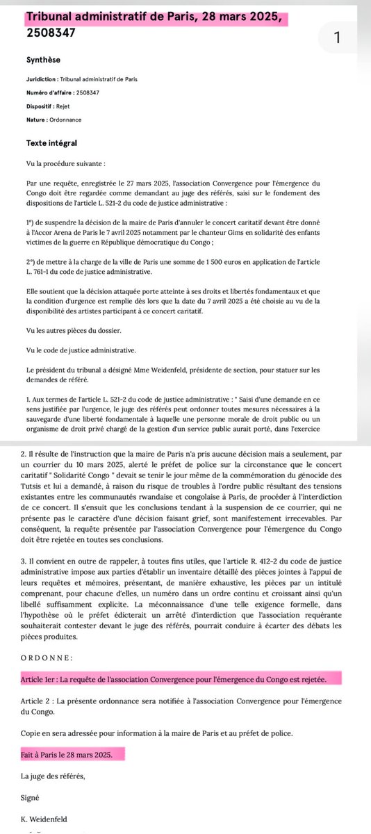 Les organisateurs du "concert de la honte" auront donc essayé tout pour faire la fête le 7 avril. Ils ont saisi le Tribunal administratif de Paris pour demander son maintien à la date de commémoration du génocide commis contre les Tutsi! Évidemment, ils ont perdu, le Tribunal a