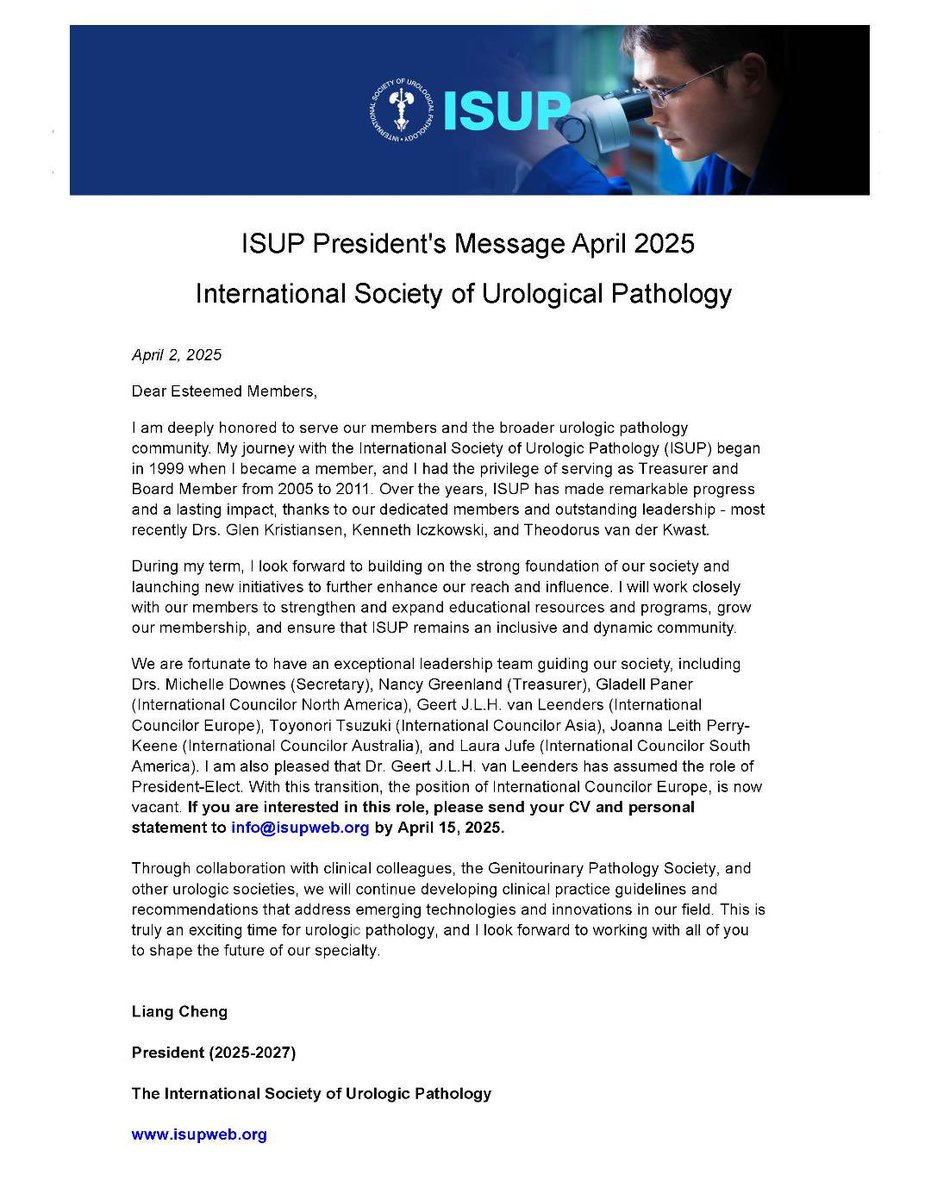 Liang Cheng, MD (@liangchengmd) on Twitter photo I am profoundly honored to assume the role of President of the International Society of Urologic Pathology (ISUP) <a href="/IntSocUropath/">International Society of Urological Pathology</a> this week. It is a privilege to serve this esteemed community and work alongside colleagues dedicated to advancing the field of Urologic Surgical I am profoundly honored to assume the role of President of the International Society of Urologic Pathology (ISUP) <a href="/IntSocUropath/">International Society of Urological Pathology</a> this week. It is a privilege to serve this esteemed community and work alongside colleagues dedicated to advancing the field of Urologic Surgical