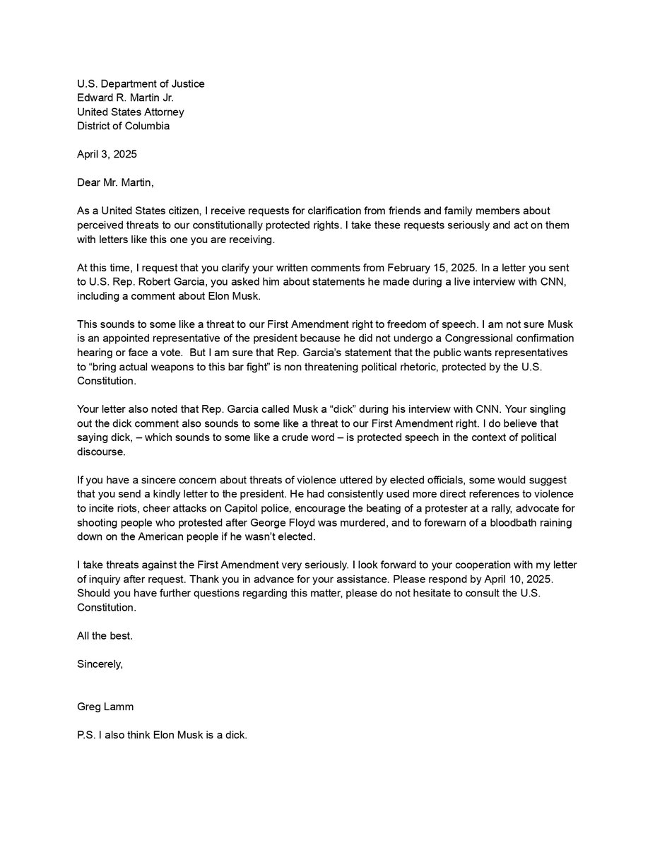 My letter to Edward R. Martin, Jr., interim U.S. Attorney for the District of Columbia. <a href="/RobertGarcia/">Robert Garcia</a>