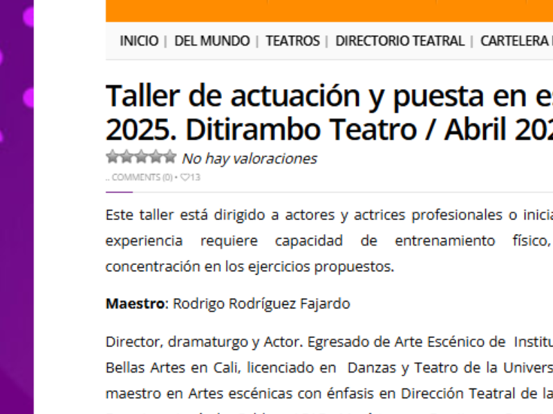 En inscripciones el taller dirigido por Rodrigo Rodríguez de <a href="/DitiramboTeatro/">#TeatroEnBogotá Ditirambo Teatro</a> . Más info en la sección Formación de Kioksoteatral.com: kioskoteatral.com/formacion-2/ta…