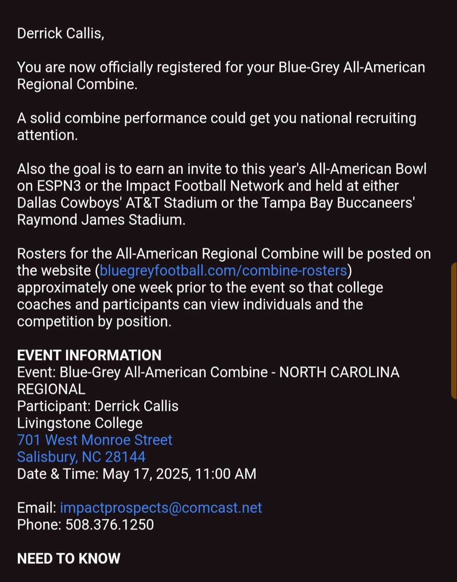 DJ Callis (@dj_callis23) on Twitter photo Proud to announce that I will be competing at <a href="/BlueGreyFB/">Blue-Grey All-American Bowl</a> combine.
<a href="/taguilar21/">Tony Aguilar</a> <a href="/SEHSStallionsFB/">Southeast Alamance Football</a> Proud to announce that I will be competing at <a href="/BlueGreyFB/">Blue-Grey All-American Bowl</a> combine.
<a href="/taguilar21/">Tony Aguilar</a> <a href="/SEHSStallionsFB/">Southeast Alamance Football</a>