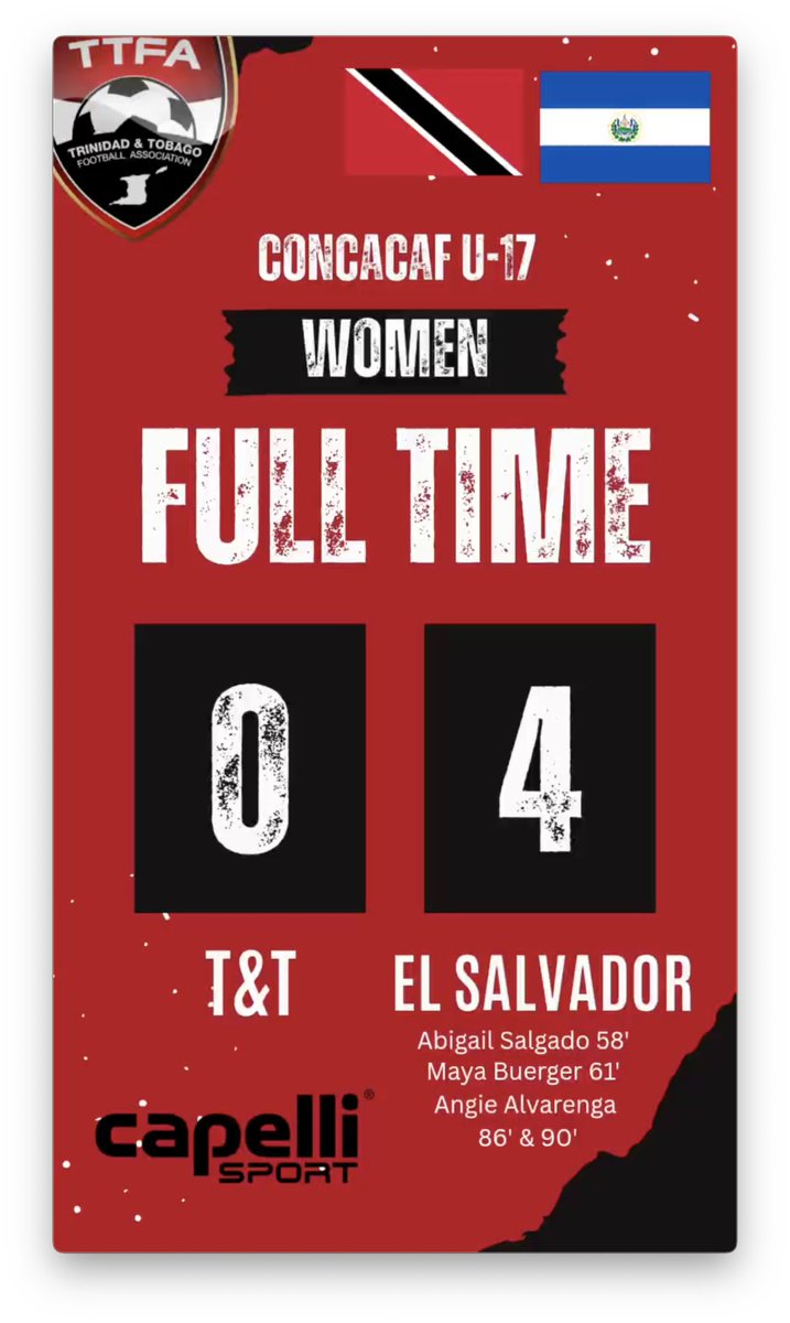 socawarriors's tweet photo. FINAL: Trinidad and Tobago Women's U-17 🇹🇹 0-4 🇸🇻 El Salvador Women's U-17 #WomenSocaWarriors #TRIvSLV https://t.co/nRqnF4pEop