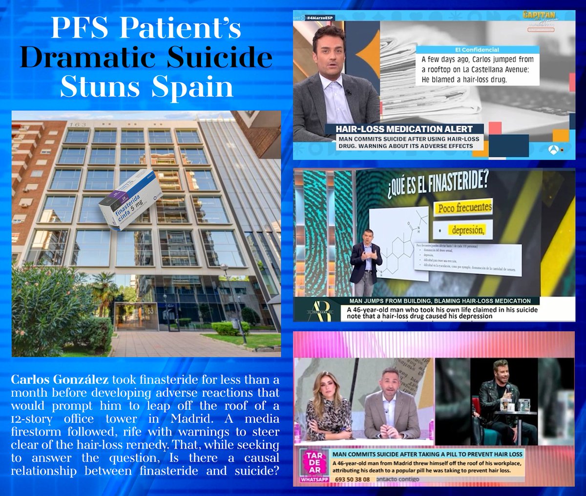 PFS Patient’s Death Leap from Madrid Rooftop Triggers Urgent Warnings of Finasteride Side Effects Among Spanish Media #PostFinasterideSyndrome rb.gy/jc8z91
