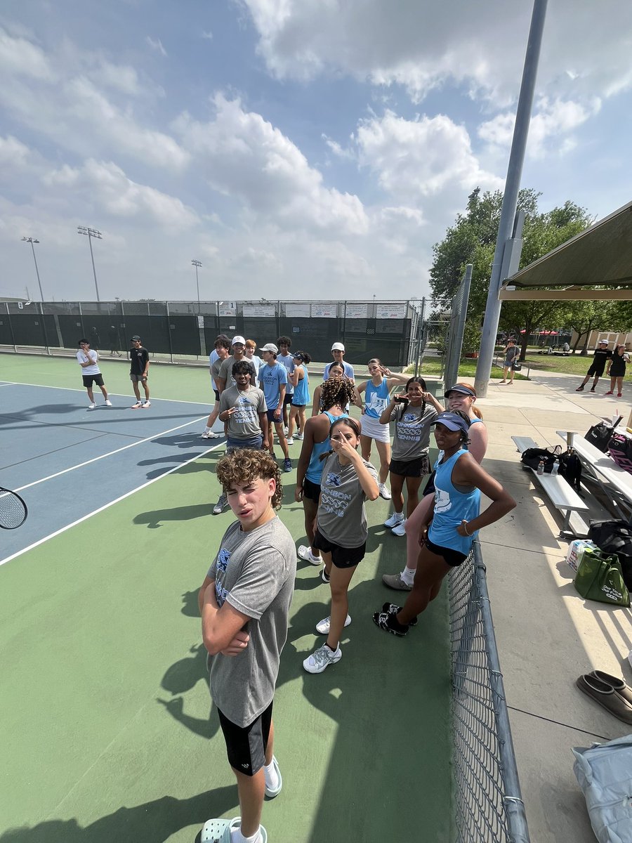 14 of 16 varsity tennis players return tomorrow morning at Blossom 8 AM for quarterfinals of district 27–6A . 

Let’s Go Jags! 
#jaguarpride