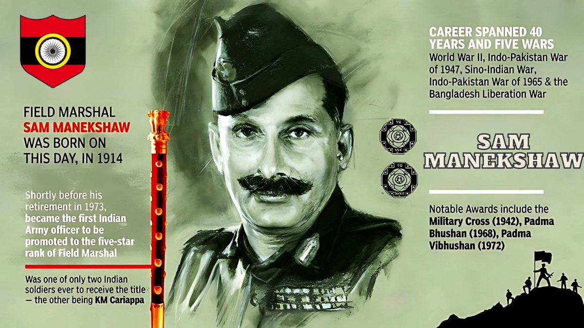 westerncomd_IA's tweet image. #HeroesOfIndia

Remembering #SamBahadur, Field Marshal SHFJ Manekshaw, MC, on his 111th birth anniversary. The mastermind behind India’s resounding victory in the 1971 #War &amp;amp; a true icon of leadership and valour.

His legacy continues to inspire generations.

@adgpi…